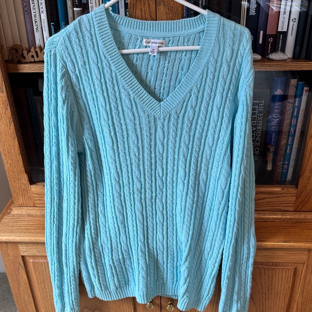 croft & barrow Aqua Cable Knit V-Neck Sweater